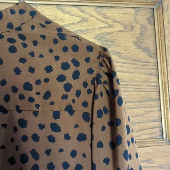 Shein Curve Long Sleeve Elastic Lantern Sleeve Leopard Print Brown Blouse 0XL - Picture 7 of 7